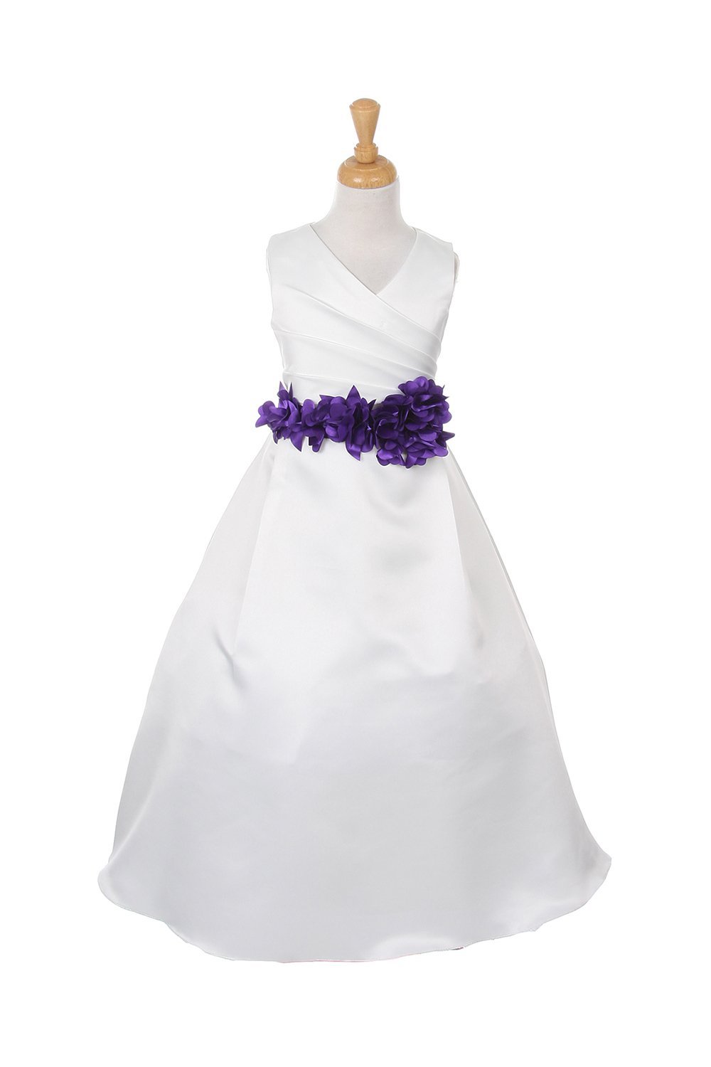 Ivory/Purple Bridal Satin Flower Girl Dress with Removable Flower Sash Ivory/Purple Bridal Satin Flower Girl Dress with Removable Flower Sash